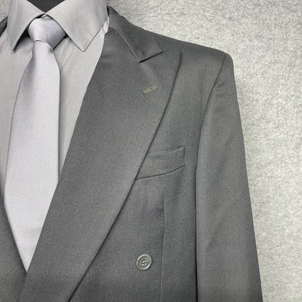 Torriani Double Breasted Blazer Jacket 42X 100% Wool Black Formal 42XL Dark Teal